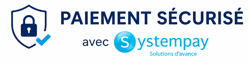 Paiement sécurisé avec Systempay — bouclier et cadenas, coche bleue
